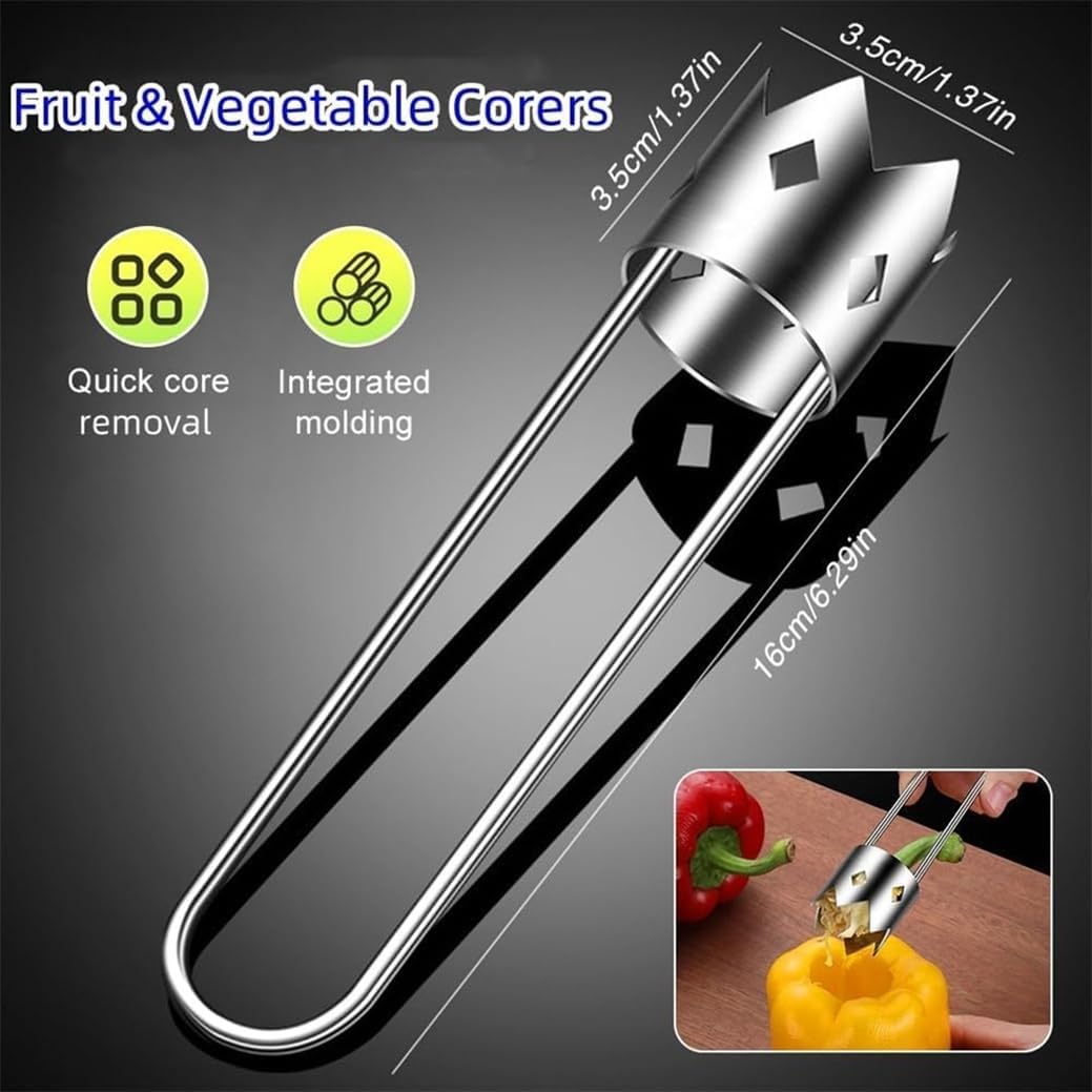 Fruit and Vegetable Corer Tool, Red Bell Pepper Seed Corer, Stainless Steel Apple Core Remover with Ergonomic Handle
