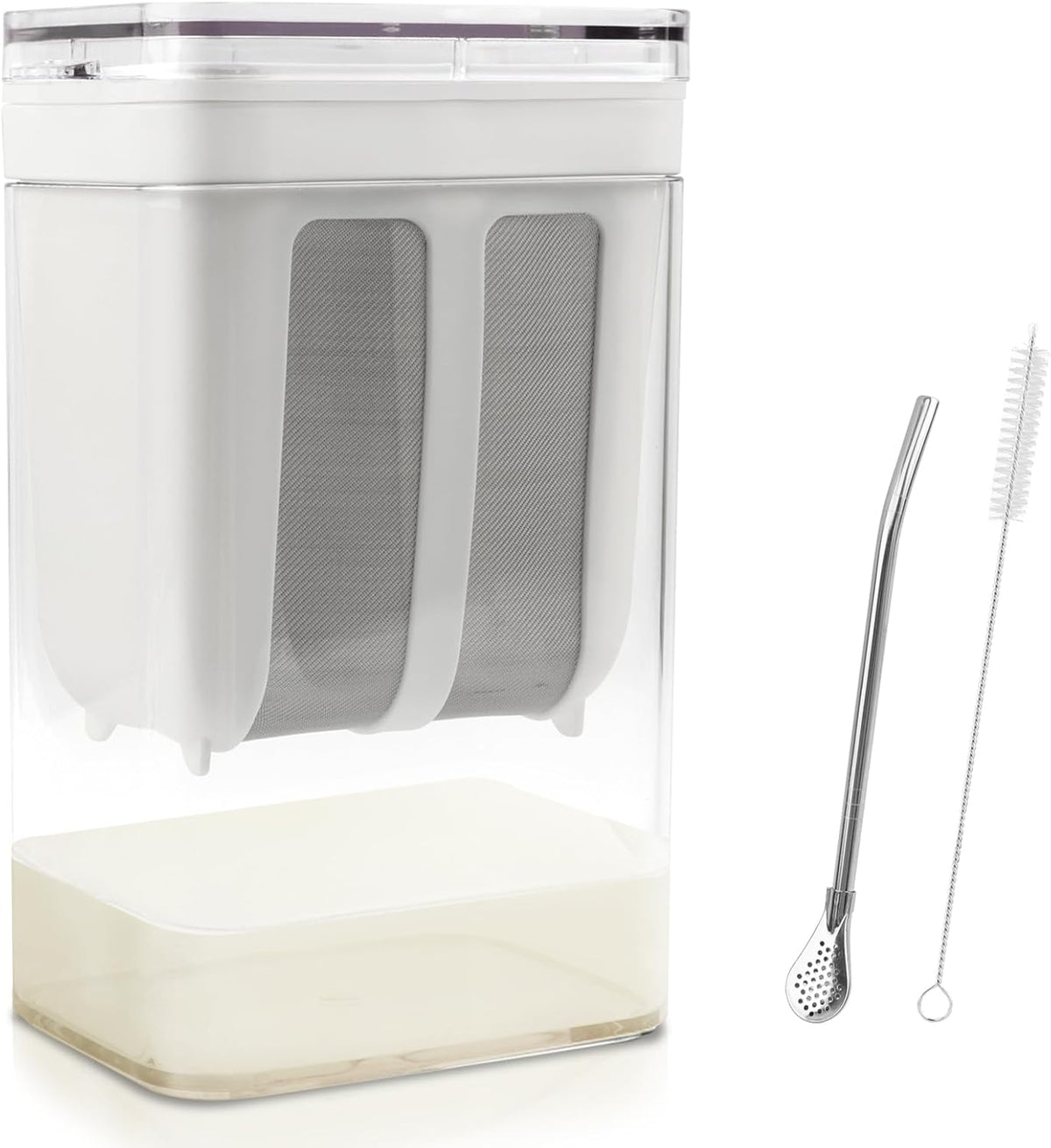 1100ml Greek Yogurt Maker & Strainer with Straw Spoon, Brush & Mesh Bag