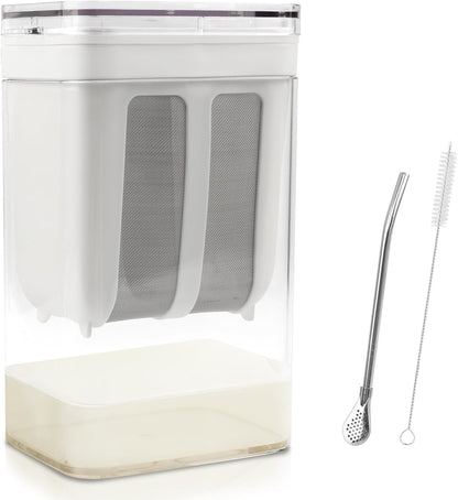 1100ml Greek Yogurt Maker & Strainer with Straw Spoon, Brush & Mesh Bag