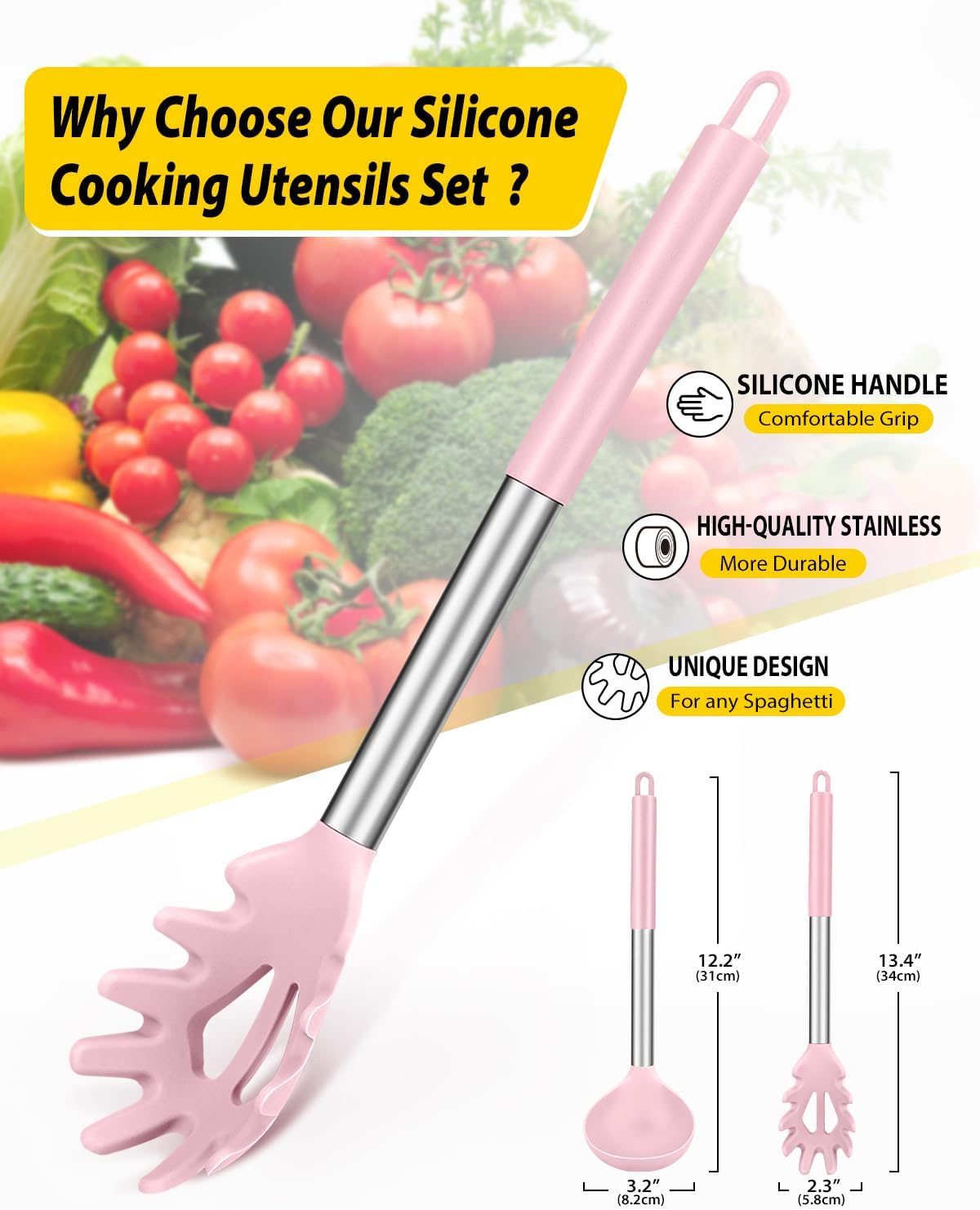 BUNDLEPRO Silicone Soup Ladle and Pasta Spoon Set, 2 Pack, Gray