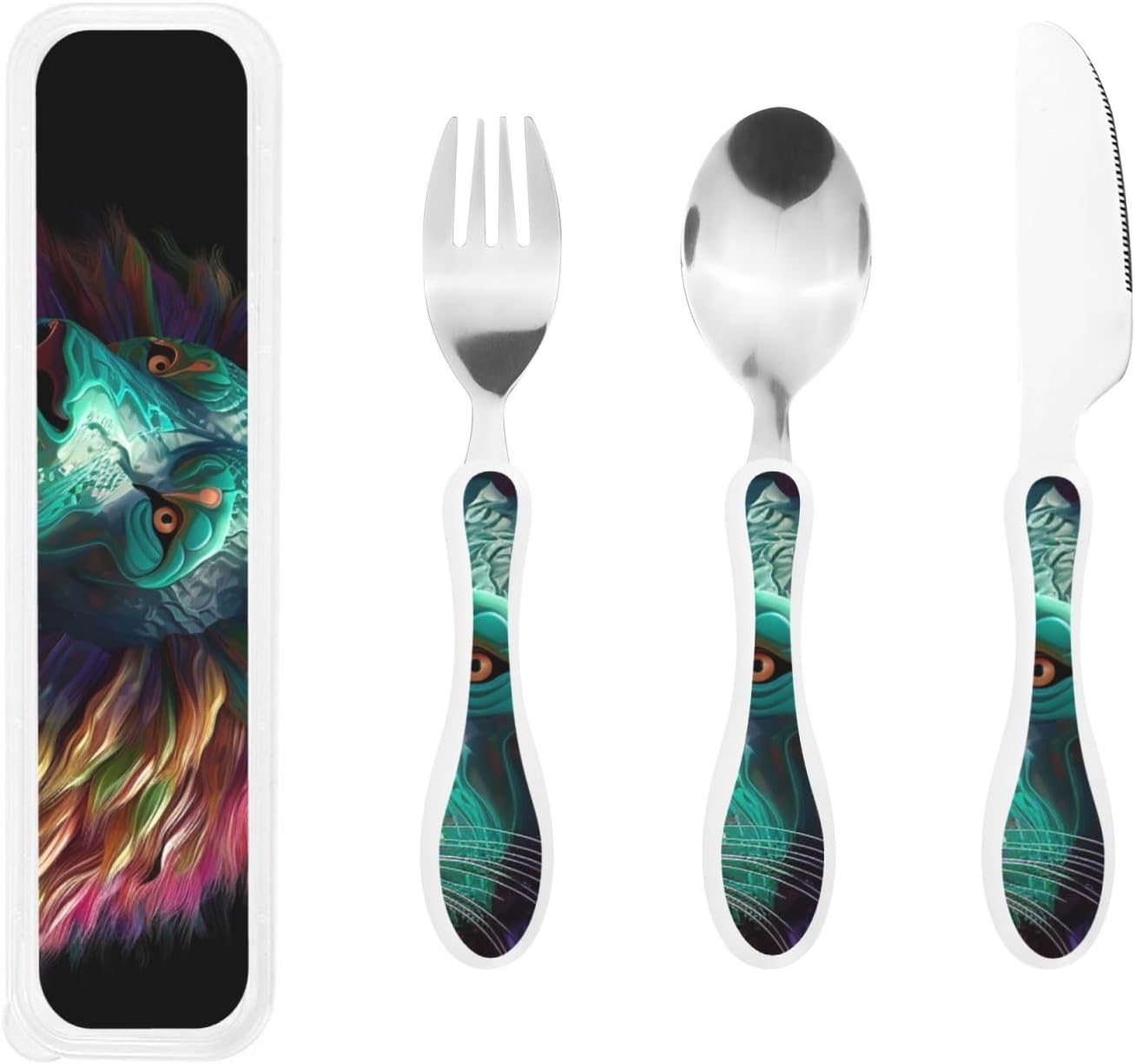 3-Piece Kids Silverware Set With Storage Case, Stainless Steel Reusable Children Safe Knife Spoon Fork Set Parrots On Branches Children Flatware Set For Kids Lunch Box
