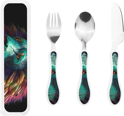 3-Piece Kids Silverware Set With Storage Case, Stainless Steel Reusable Children Safe Knife Spoon Fork Set Parrots On Branches Children Flatware Set For Kids Lunch Box