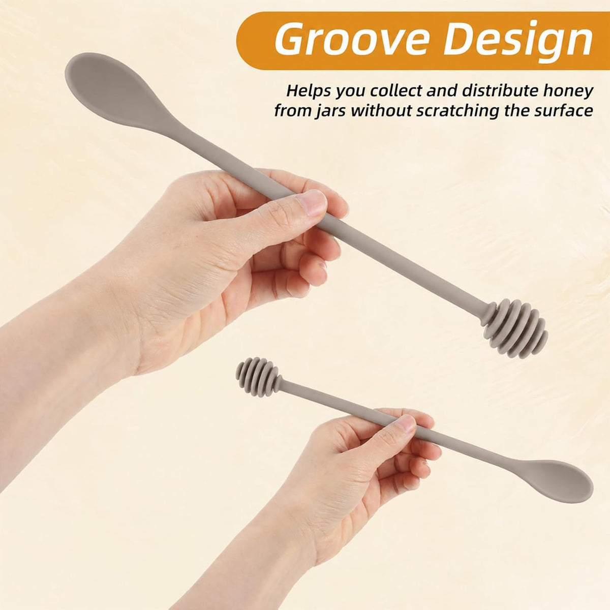 Mabor 2PCS Honey Dipper Sticks,Silicone Dark Grey Long Handle Syrup Stirrer