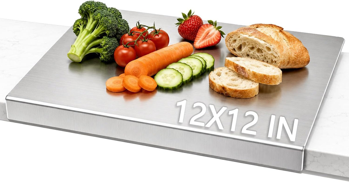 Kant Stainless Steel Cutting Board with Lip, Steel Cutting Boards for Kitchen Non-Toxic Dishwasher Safe Chopping & Kneading Board for Dough Meat/Vegetable/Fruit/Bread/Baking Gift-Ready(S+L)
