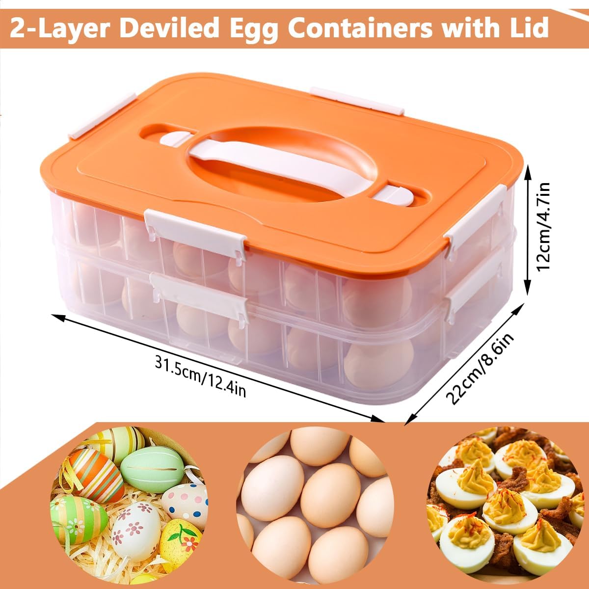 2 Layer Deviled Egg Containers with Lid, 36 Slots Deviled Egg Tray Carrier with Handle and Injector Piping Tool, Fridge Stackable Portable Clear Storage Egg Platter for Party Picnic Travel (Green)
