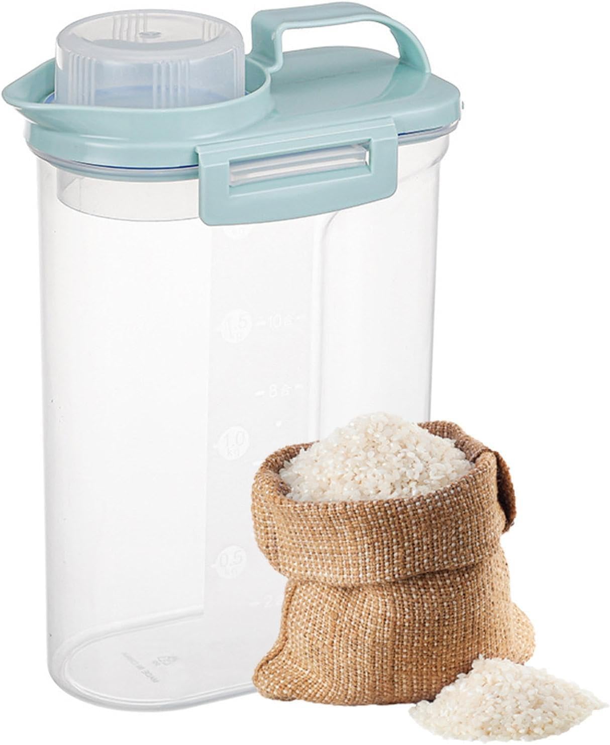 5.5lbs Clear Food Dispenser Container - Airtight Rice Storage Barrel With Handle And Dustproof Measuring Cup, Large Capacity Bin For Soybeans, Grains, Oats, Flour, Lentils, Pasta, Pet Food