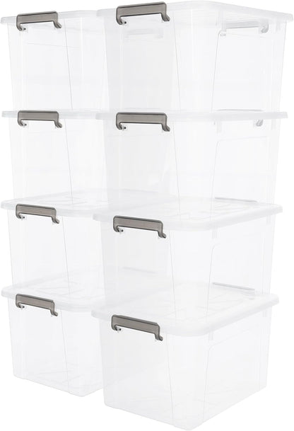 Citylife 32 QT Plastic Storage Bins with Latching Lids Stackable Storage Containers for Organizing Large Clear Storage Box for Garage, Closet, Kitchen, 4 Packs