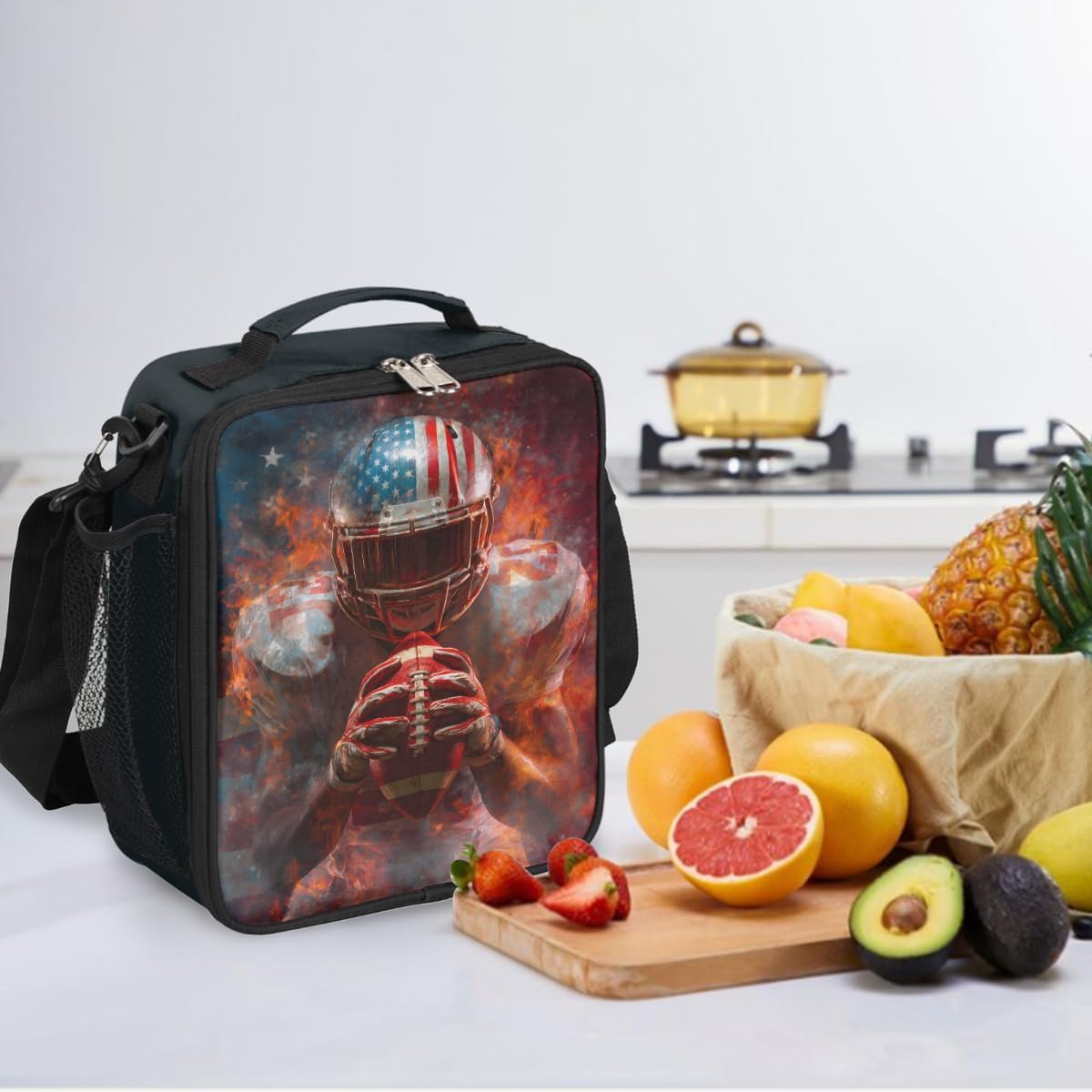cfpolar Skull Skateboard Lunch Box for Boys Girls, Insulated Lunch Bags for Kids Reusable Mini Cooler Lunch Tote Lunchbox Thermal Meal Tote Kit with Shoulder Strap for Work School Picnic