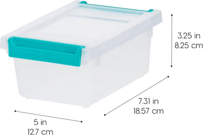 IRIS USA 12 Qt. Craft Storage Bins with Lids, 4-Pack, |Made in USA|, Clip Box, Medium Plastic Sensory Bin Tote Organizer Containers for Art Supplies, Paper, & Office, Stackable - Clear/Seafoam Blue