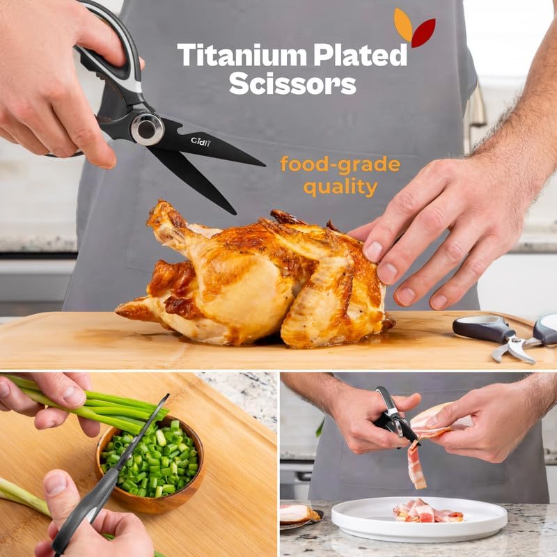 Kitchen Shears by Gidli - Liftime Replacement Warranty* - Includes Seafood Scissors As a Bonus - Heavy Duty Utility Stainless Steel All Purpose Ultra Sharp Scissors for Food/Cooking