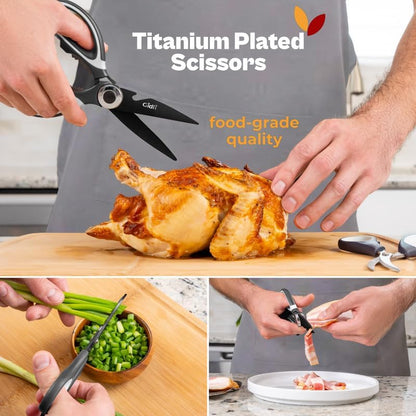 Kitchen Shears by Gidli - Liftime Replacement Warranty* - Includes Seafood Scissors As a Bonus - Heavy Duty Utility Stainless Steel All Purpose Ultra Sharp Scissors for Food/Cooking