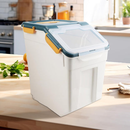 Large Flour Storage Container Bin 25lb, 2Pack Airtight Rice Storage Containers with Wheels Seal Locking Lid, BPA Free with Measuring Cup&Scoop for Flour, Rice, Grain(Green)