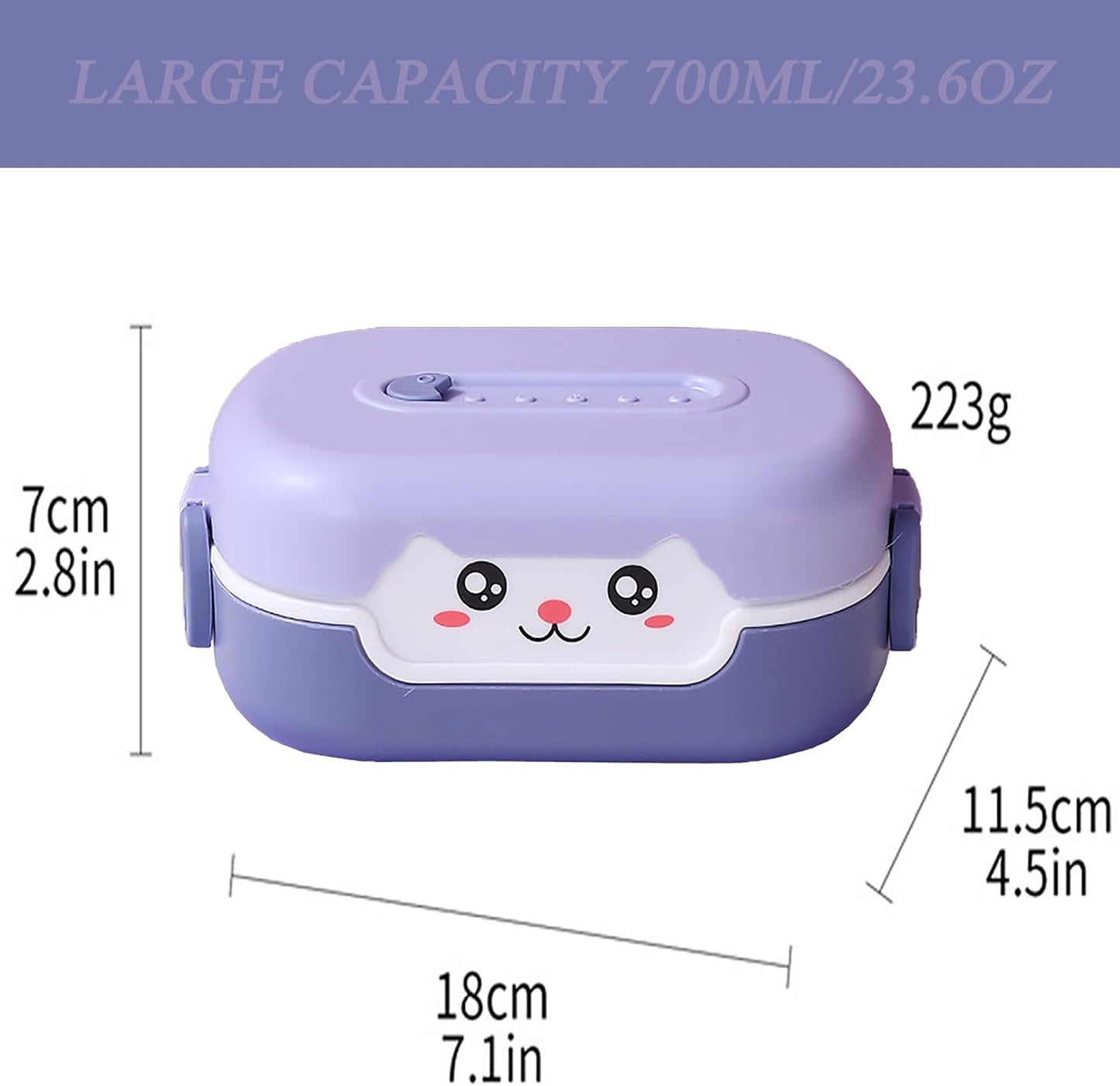 Cute Bento Box, with Cutlery Set Portable Lunch Box, 700ML Leak-proof 2 Compartment Lunch Container, Reusable Snack Box, Microwave/Dishwasher/Freezer Safe, BPA Free, Snack Container (Purple)
