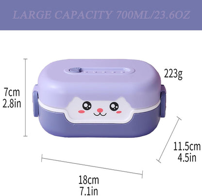 Cute Bento Box, with Cutlery Set Portable Lunch Box, 700ML Leak-proof 2 Compartment Lunch Container, Reusable Snack Box, Microwave/Dishwasher/Freezer Safe, BPA Free, Snack Container (Purple)