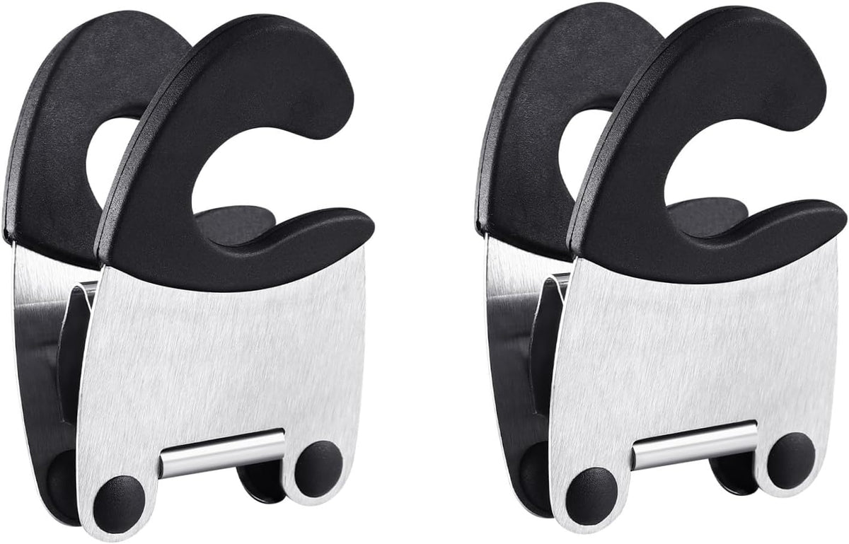 2pcs Stainless Steel Pot Clips Spoon Rest Holder Black