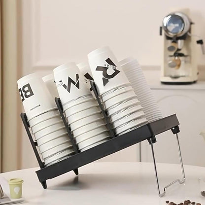 Tirifer Cup and Lid Holder, Disposable Paper Cup Dispenser with Stand, 6 Slots Coffee Cup and Lid Storage Organizer for Coffee Station Bar Office Home Countertop Breakroom Restaurant
