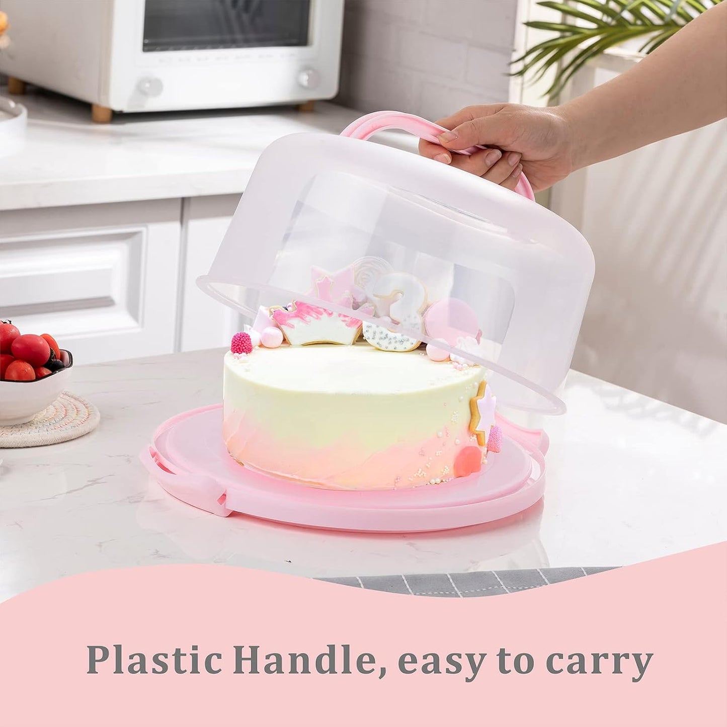 10in Plastic Cake Carrier with Handle, Round Cake Holder with Lid Pink Cake Container for 6in/8in/10in Cake(purple)