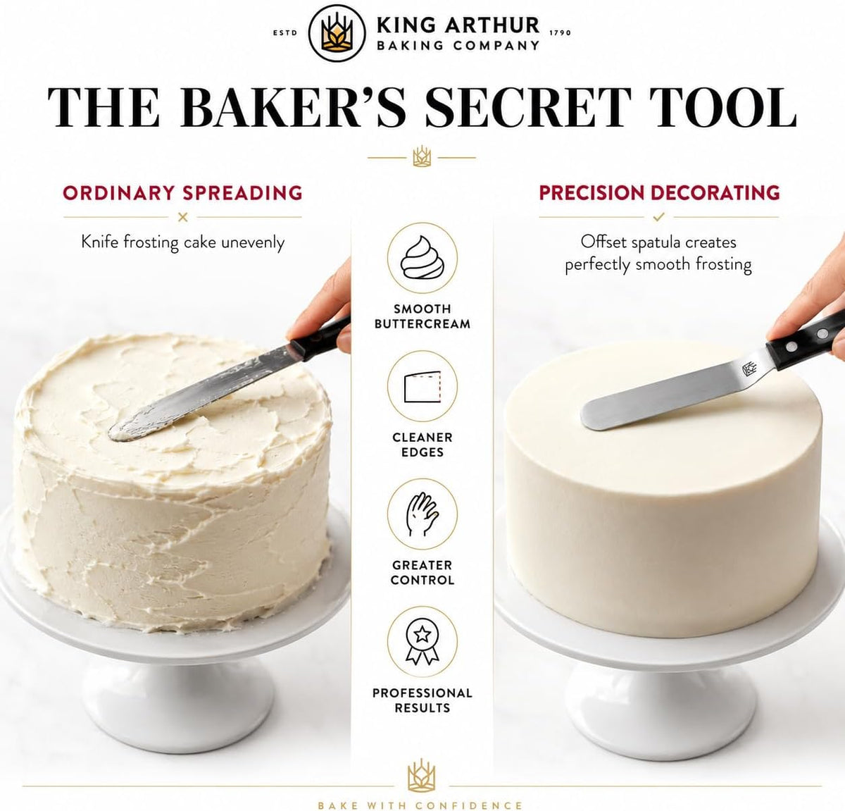 King Arthur Baking Company Offset Spatula, Japanese Stainless Steel, 8-Inch Flexible Blade, For Precise Cake Decorating