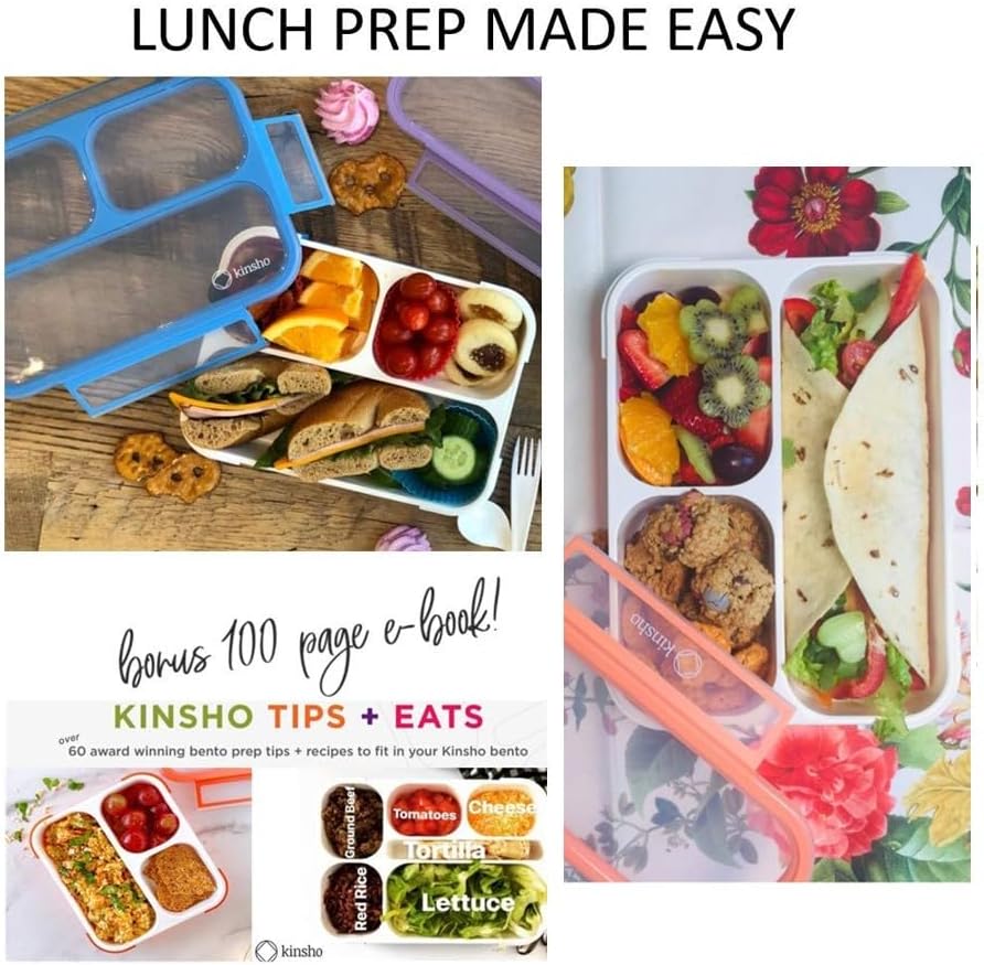 Bento Lunch Box Kids & Adults, Lunch and Snack Containers for Boys & Girls with 3 Compartments - School, Work Daycare, Meal Planning Portion Control Container, BPA-Free Boxes, Utensils, Blue 1 pack