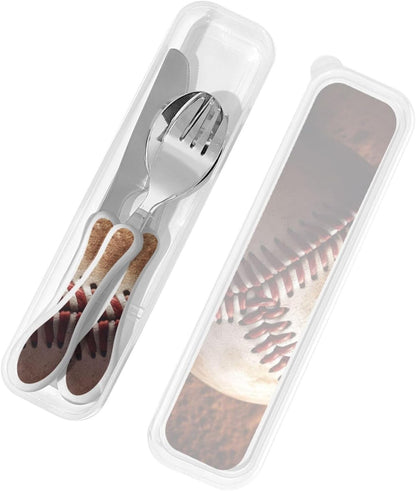 3-Piece Kids Silverware Set With Storage Case, Stainless Steel Reusable Children Safe Knife Spoon Fork Set Blue Active Girl Running Sunset Children Flatware Set For Kids Lunch Box - Colors C