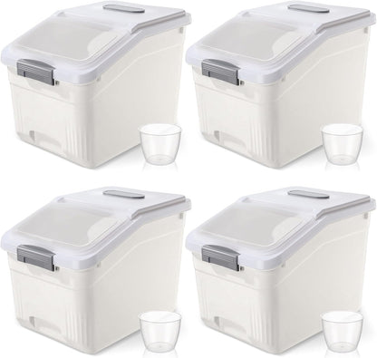 Blushtier 4 Pack Large Rice Storage Containers 30 Lbs Airtight Flour Container with Seal Locking Lid and Measuring Cup Kitchen Dry Food Storage Bins for Cereal Sugar Beans(Transparent White)