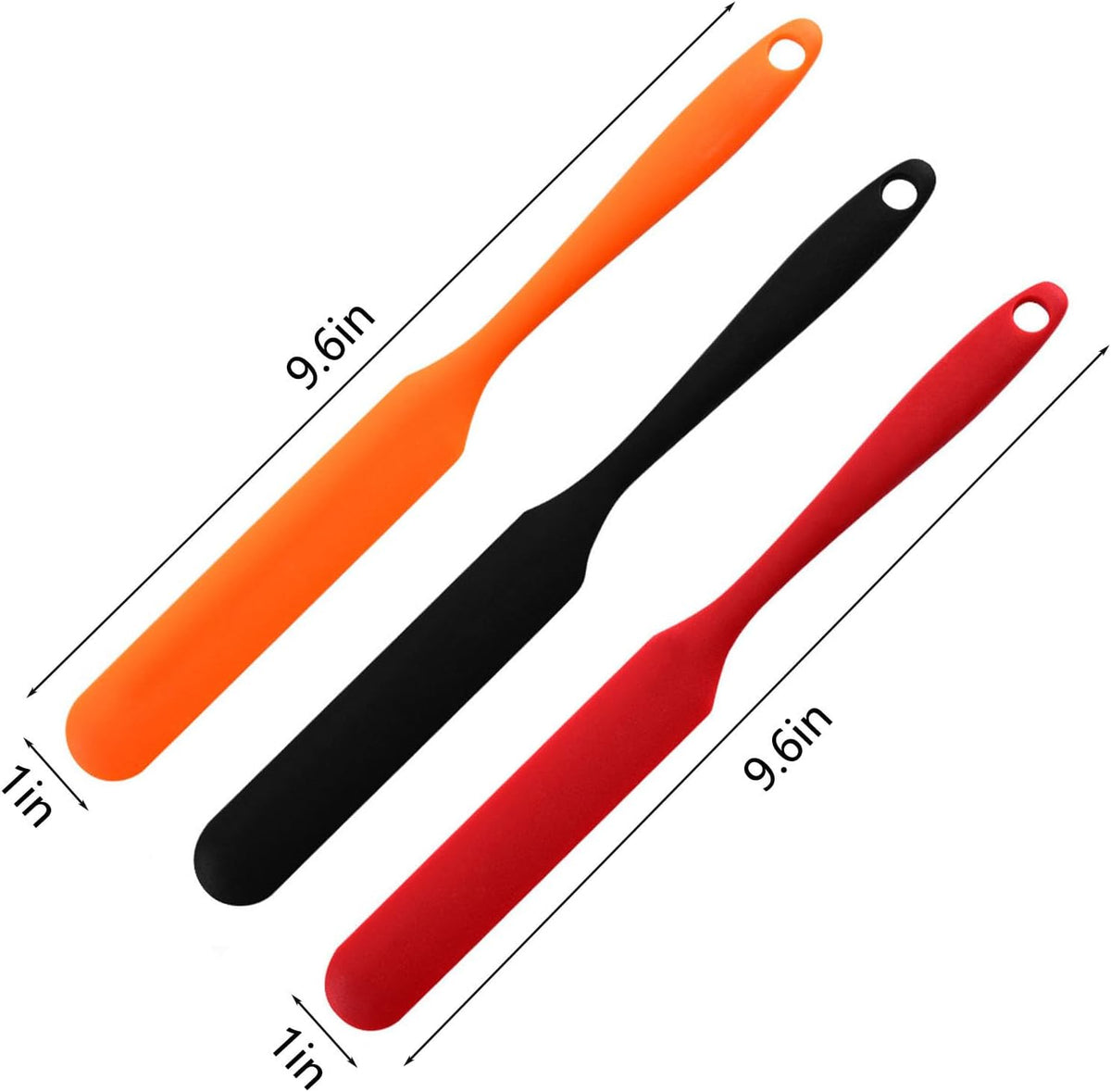 【6 Pack】Silicone Jar Spatula,Cake Cream Butter Spatulas,Icing Spatula,Sourdough Spatula with Long Handle, Jar Scraper Spatula (Black,Red,Orange,Blue,Green,Purple)