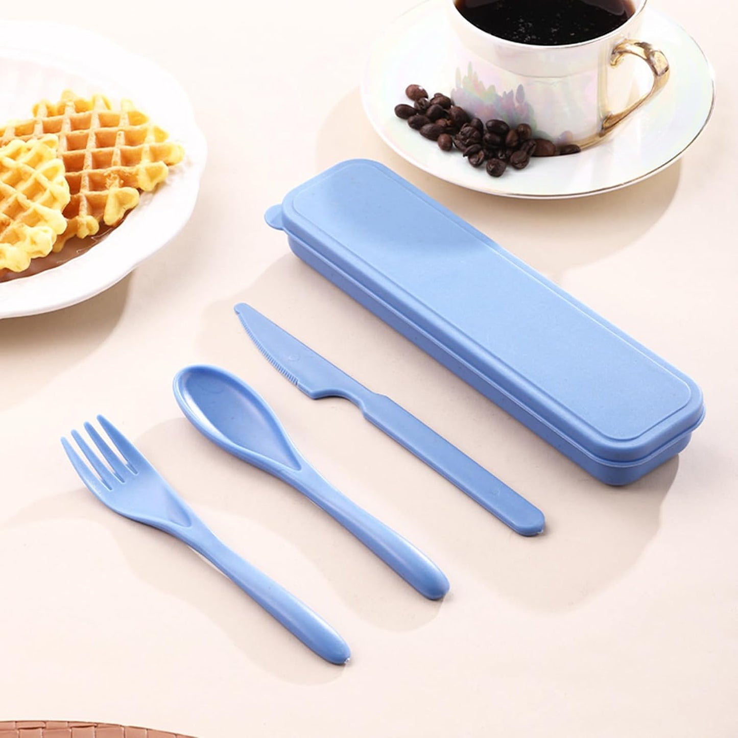 Reusable Travel Utensils Set with Case, 2 Sets Wheat Straw Portable Knife Fork Spoons Camping Cutlery for Lunch Box, Eco-Friendly BPA Free Plastic Tableware for Kids Adults Work Picnic (Purple+Pink)