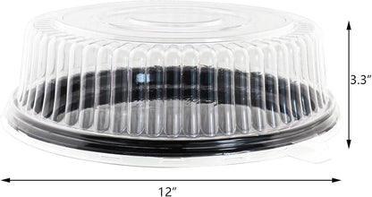 12" [5 Pack] Round Cake Pies Carriers, Black Serving Tray with Clear Lid, Disposable Cake Containers with Dome Lids Dessert Sandwich Trays for Party