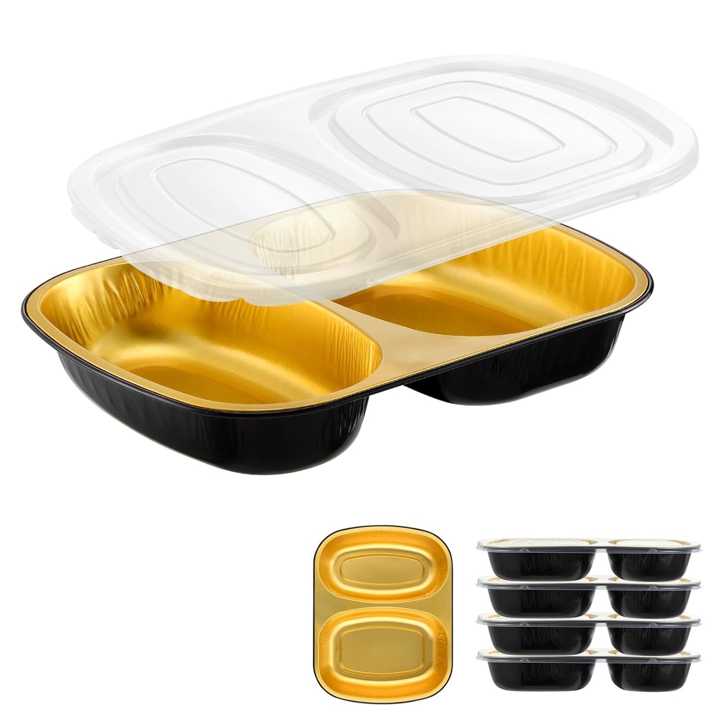 Oval Aluminum Foil Takeout Containers with Lids (5 Pack) – 2X Thicker Heavy Duty Black Food To-Go Trays for Restaurants, Delivery, Meal Prep & Food Service, 25oz
