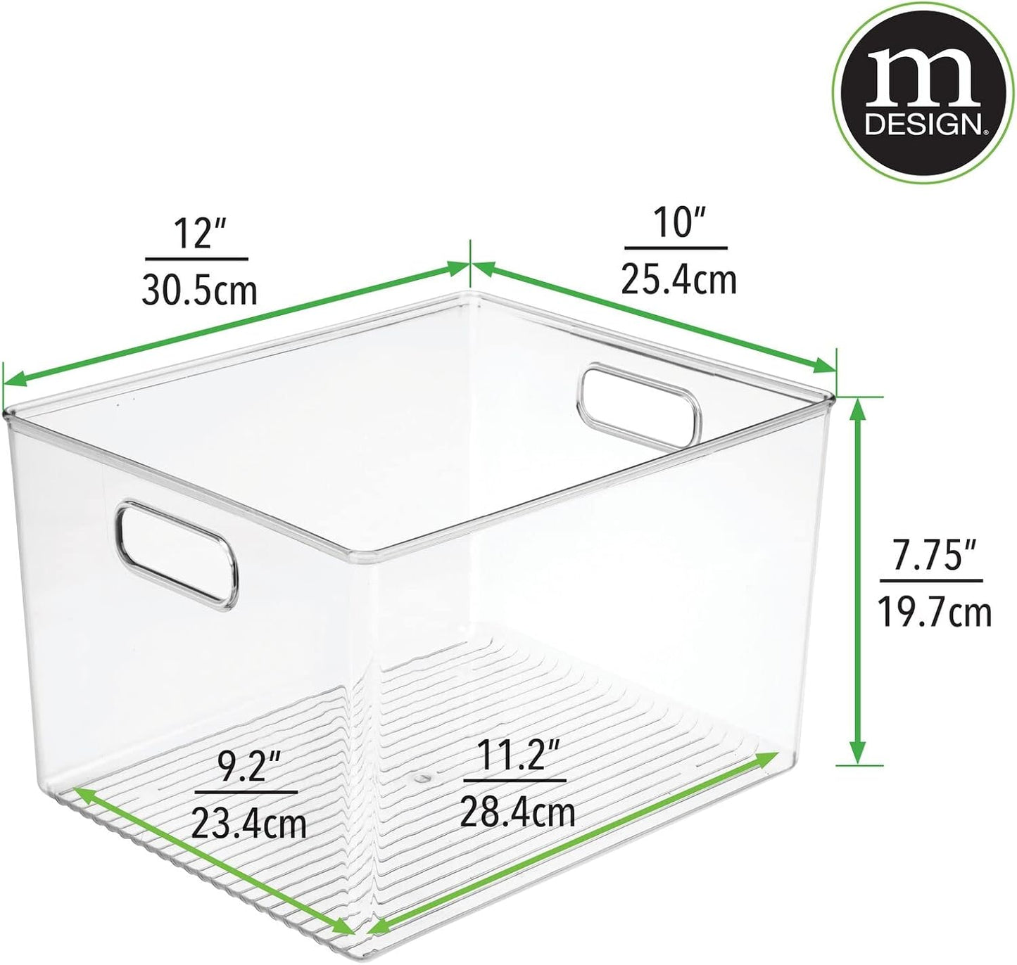 mDesign Plastic Storage Organizer Container Bin for Kitchen Organization in Pantry, Cabinet, Countertop Fridge, Refrigerator, and Freezer - Hold Food, Drink, or Snacks, Ligne Collection, 4 Pack, Clear
