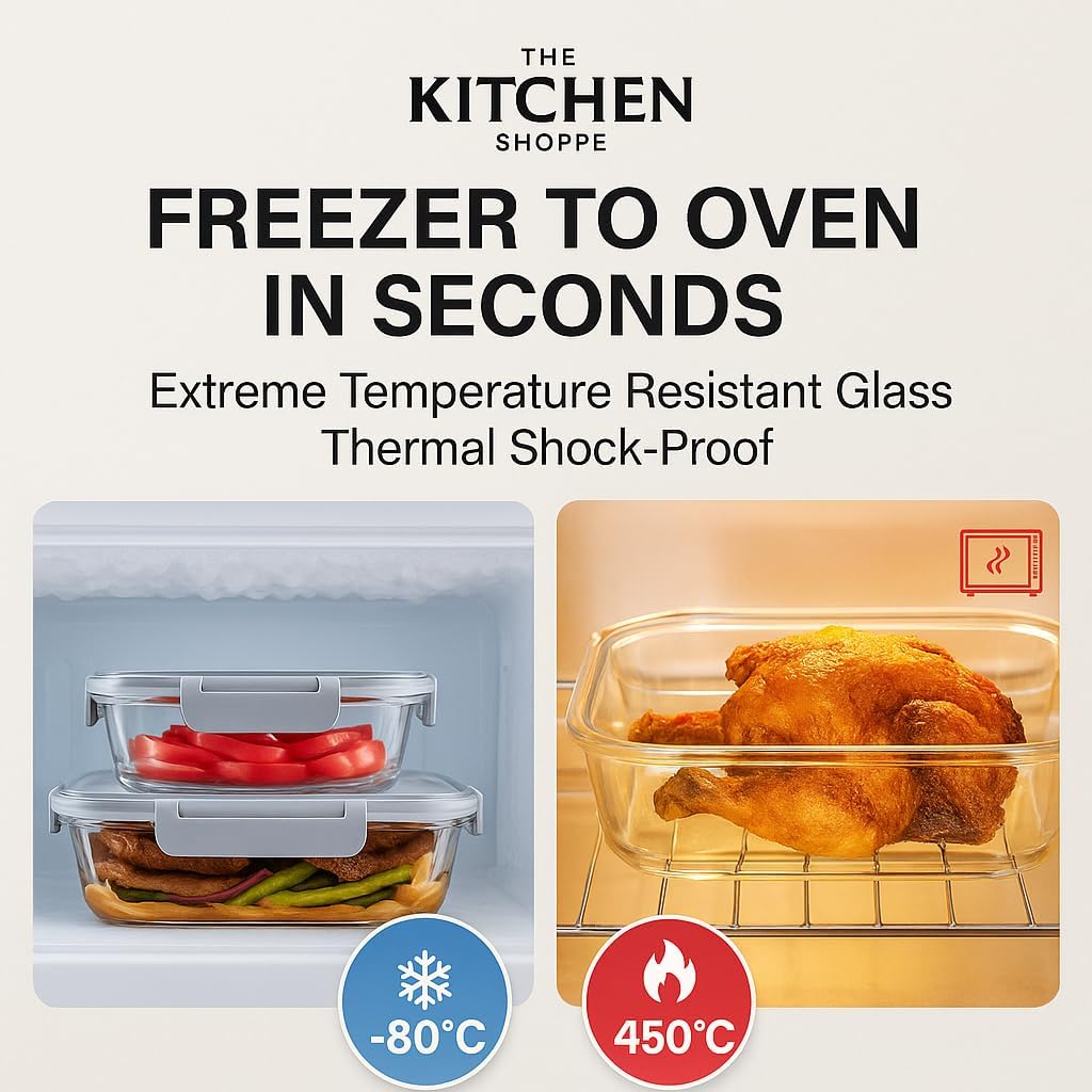 KITCHEN SHOPPE 24pc Borosilicate Glass Storage Containers with Airtight Lids | Heavy Duty, Non-Toxic Food Storage Containers for Pantry, Meal Prep, Lunch or Leftovers | Freezer/Oven/Microwave Safe