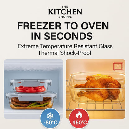 KITCHEN SHOPPE 24pc Borosilicate Glass Storage Containers with Airtight Lids | Heavy Duty, Non-Toxic Food Storage Containers for Pantry, Meal Prep, Lunch or Leftovers | Freezer/Oven/Microwave Safe