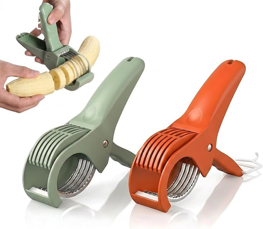 2 Pack Banana Slicer for Fruit, Cucumbers, Ham and Grapes, Green & Red