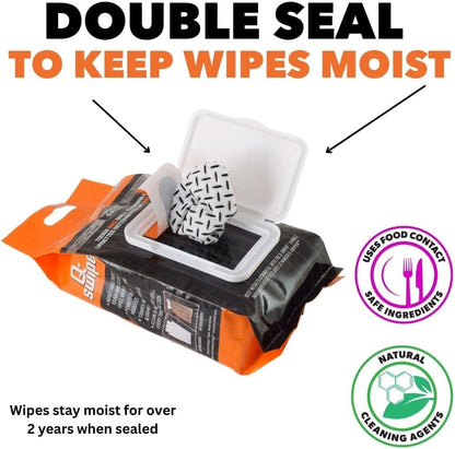 Proud Grill Q-Swiper Grill Cleaning Wipes - Bristle & Wire Free BBQ Cleaner, Heavy Duty Degreaser Wipes, Grease & Grime Remover for Outdoor Barbecue Grills - Gifts for Men, 40 Count, 1-Pack