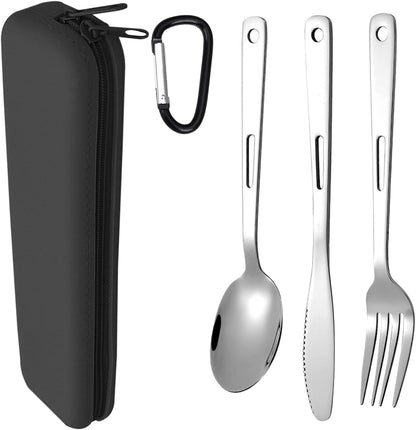 Travel Utensils Set with Silicone Case, Stainless Steel Silverware Set for Work Lunch Camping Picnic, Portable Cutlery Set on the Go, Easy to Clean (Grey)