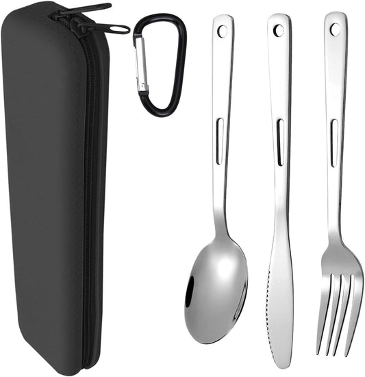 Travel Utensils Set with Silicone Case, Stainless Steel Silverware Set for Work Lunch Camping Picnic, Portable Cutlery Set on the Go, Easy to Clean (Grey)