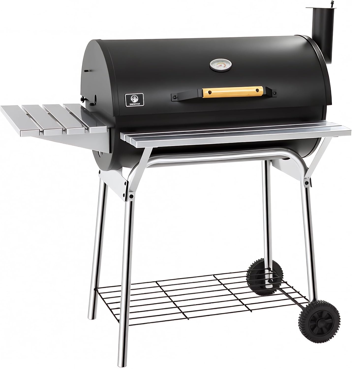 Barrel Charcoal Grill, Outdoor BBQ Smoker, 737 Sq. In. Cooking Area, Adjustable Charcoal Pan, Warming Rack, Front & Side Table, Storage Shelf, Enameled Steel Wire, Backyard, Patio (Large)