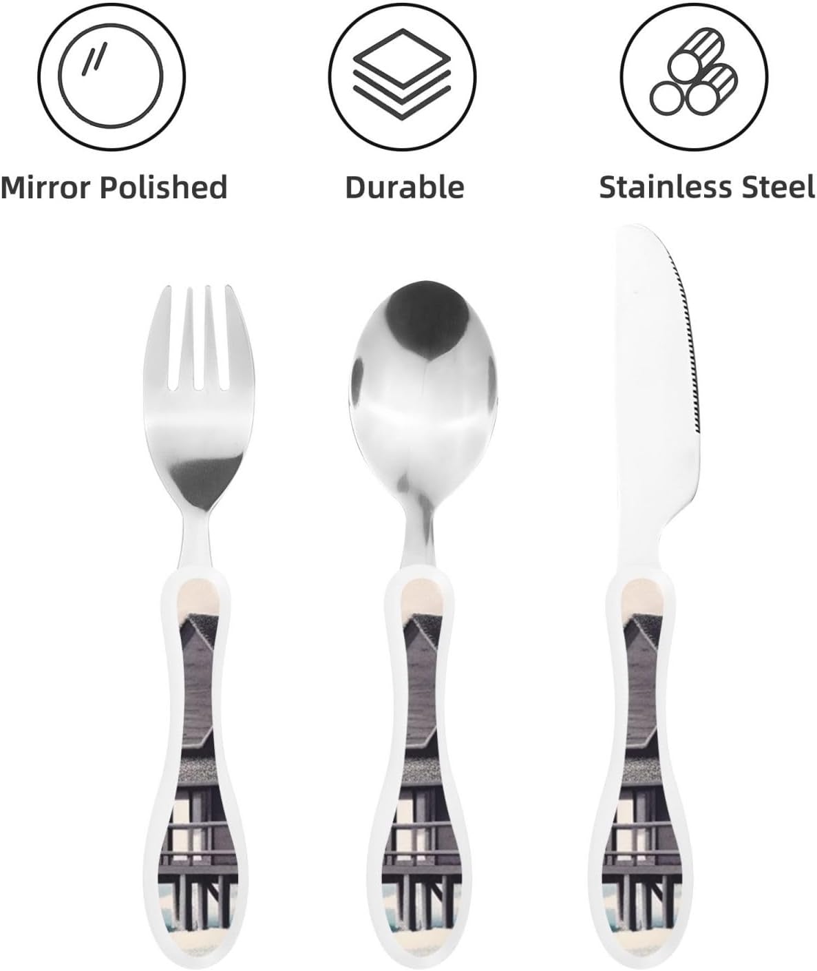 3-Piece Kids Silverware Set With Storage Case, Stainless Steel Reusable Children Safe Knife Spoon Fork Set Beach House Children Flatware Set For Kids Lunch Box