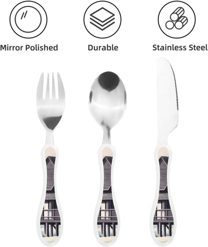 3-Piece Kids Silverware Set With Storage Case, Stainless Steel Reusable Children Safe Knife Spoon Fork Set Beach House Children Flatware Set For Kids Lunch Box