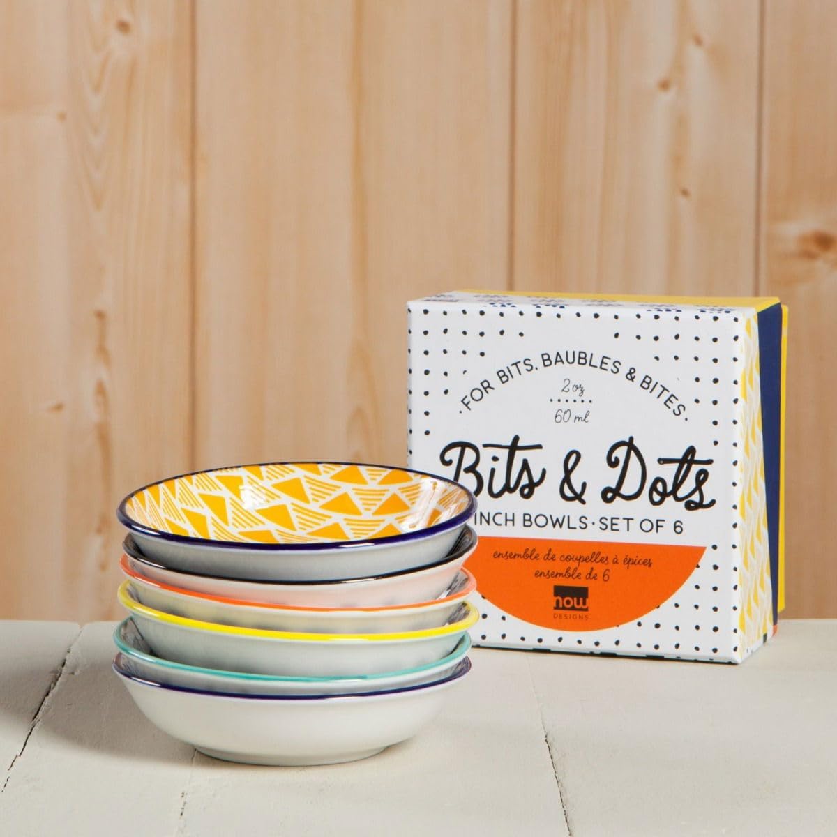 Now Designs Dewdrop Pinch Bowls Set of 6, 100% Stoneware, 2 oz Capacity, Dishwasher & Microwave Safe