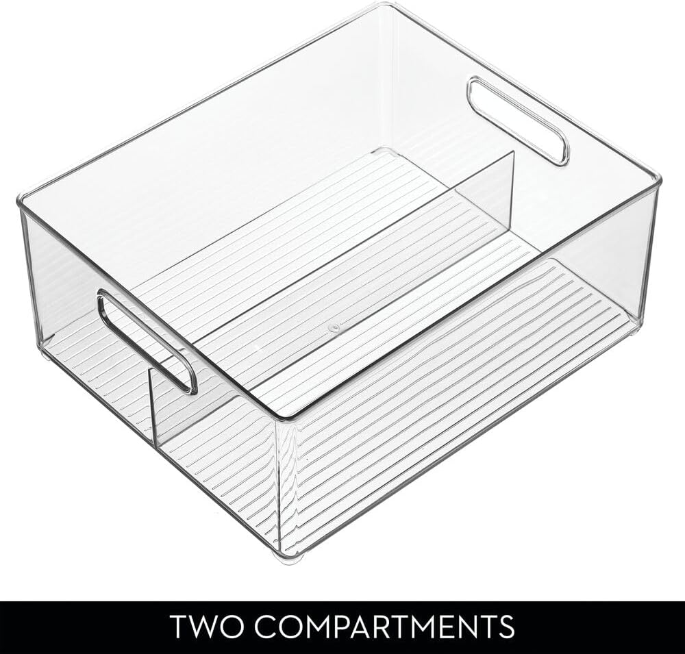 iDesign Divided Pantry Bin for Kitchen Storage - Organize Snacks and Produce - Clear