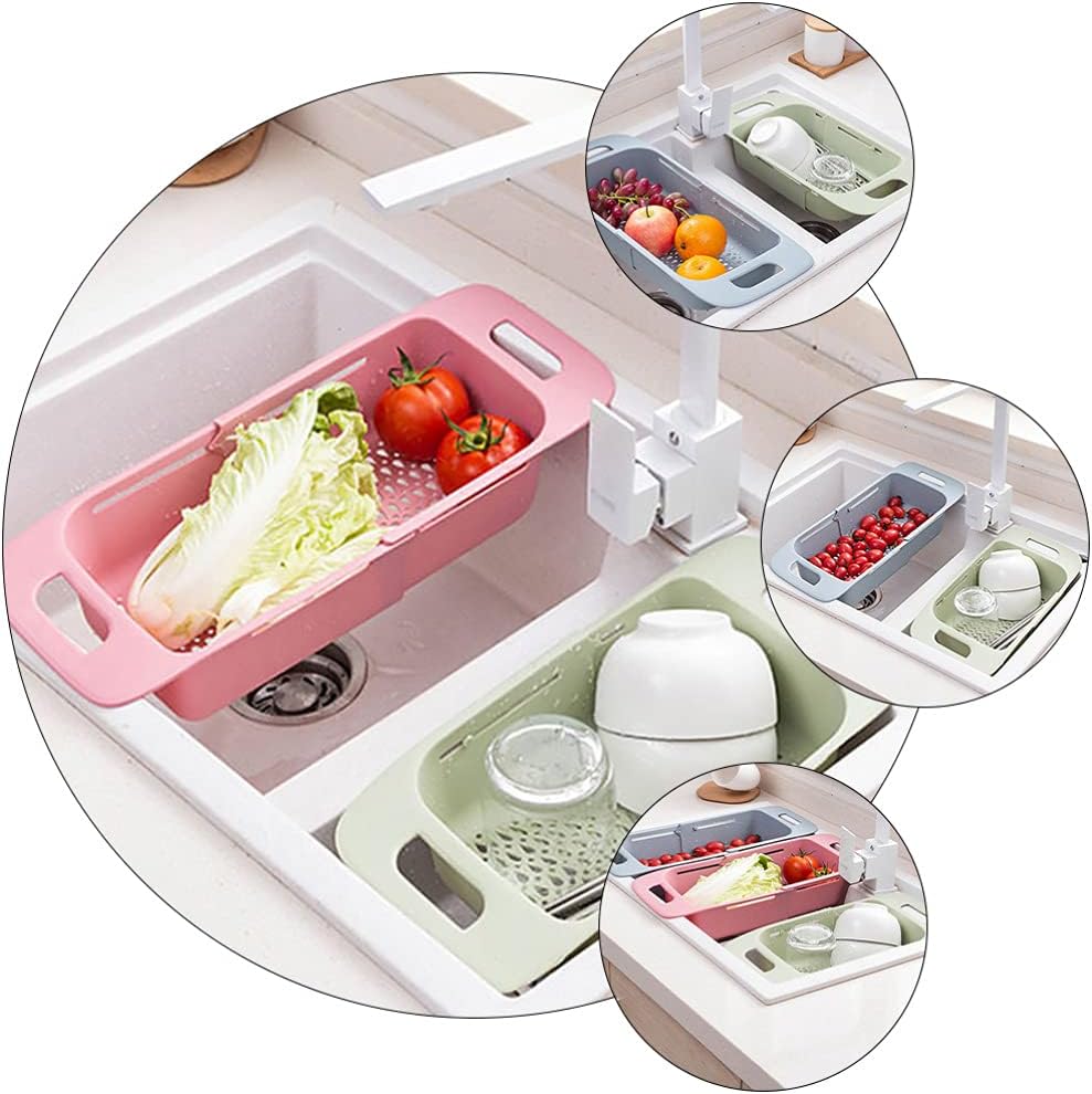 Cabilock Extendable Over The Sink Colander Fruits and Vegetables Drain Basket Expandable Dish Drying Rack Adjustable Trainer Sink Washing Basket for Kitchen