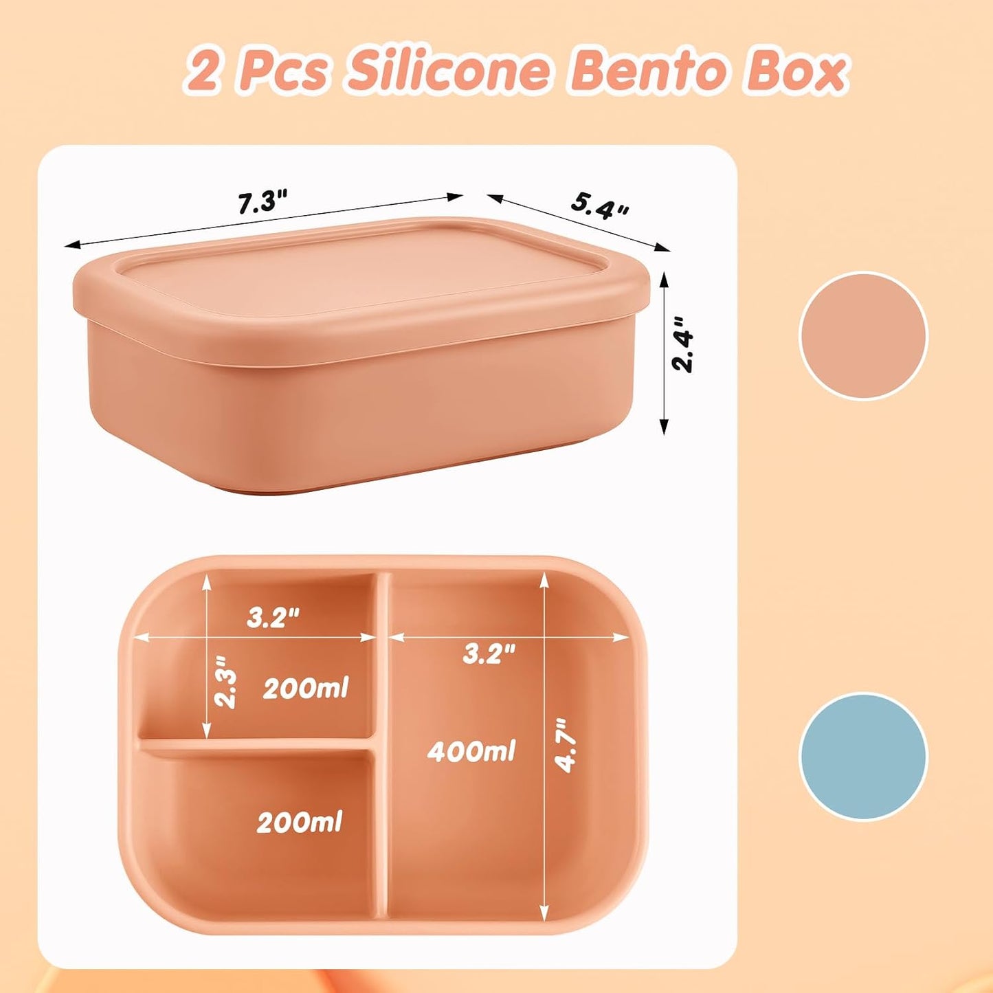 Layhit 4 Pcs Silicone Bento Box for Adults, 27 oz Bento Lunch Container Reusable 3 Compartment Lunchable Food Container for Women Men, Leak Proof Microwave Dishwasher Freezer Safe (Cool Colors)