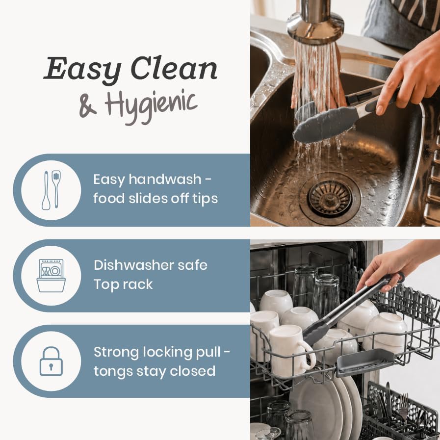 Starpack Get a Grip Silicone Kitchen Tongs (2-Pack, 9" + 12") - LFGB Non Toxic, 600°F Heat Resistant, BPA-Free - Heavy-Duty Stainless Steel, Locking - Dishwasher Safe for Nonstick Cookware
