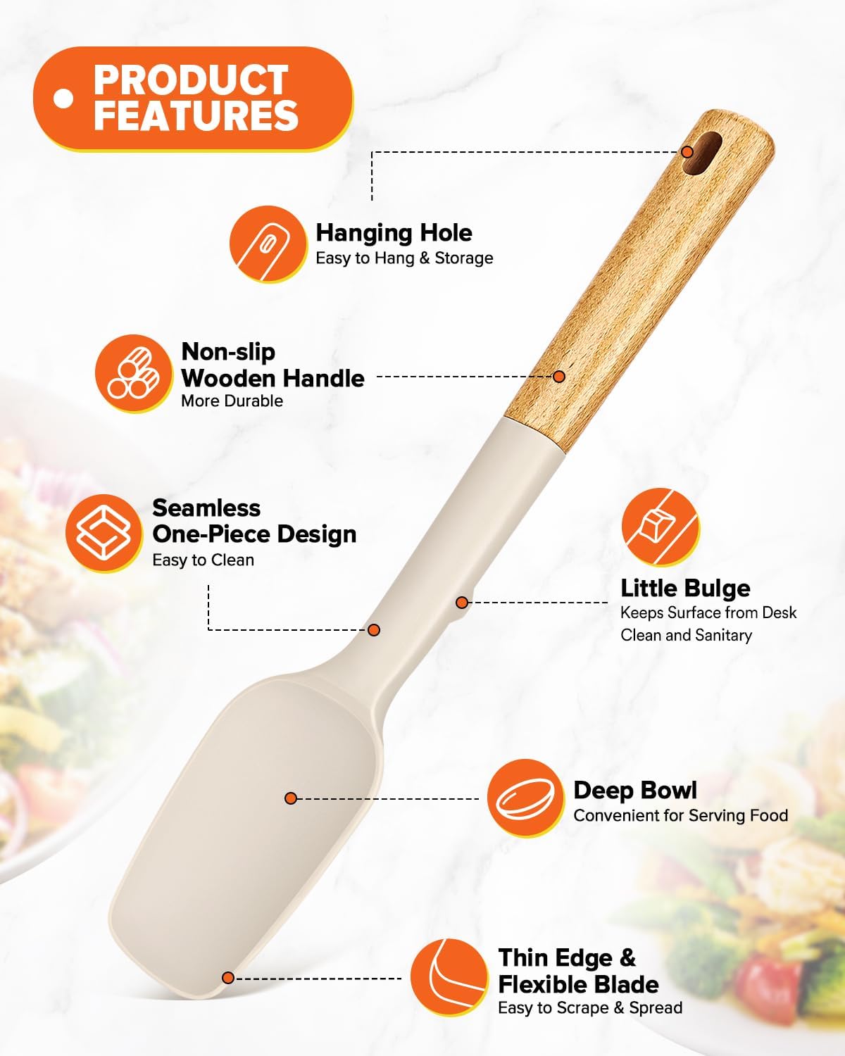 Badiano Silicone Spoon Spatula, Nonstick Rubber Spatula, Grey