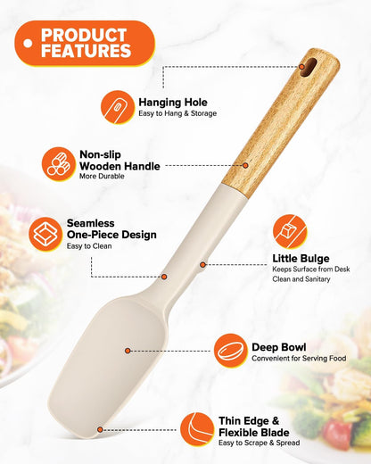 Badiano Silicone Spoon Spatula, Nonstick Rubber Spatula, Grey