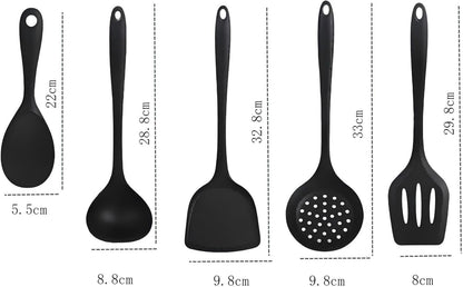 Silicone Cooking Utensil Set - 5 Piece, Black