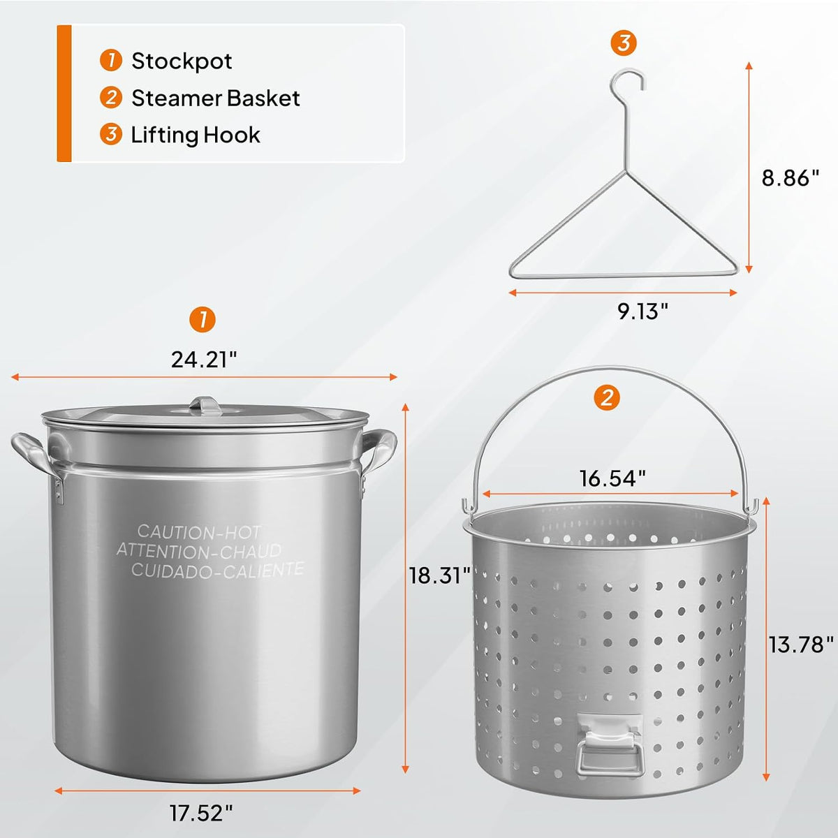 Bonnlo 30QT Aluminum Stock Pot for Boiling Seafood, Crawfish & Crab, Frying Turkey & Steaming Tamales, Large Boil Pot with Strainer Basket, Lid, Lifting Hook & Steamer Rack for Outdoor Cooking