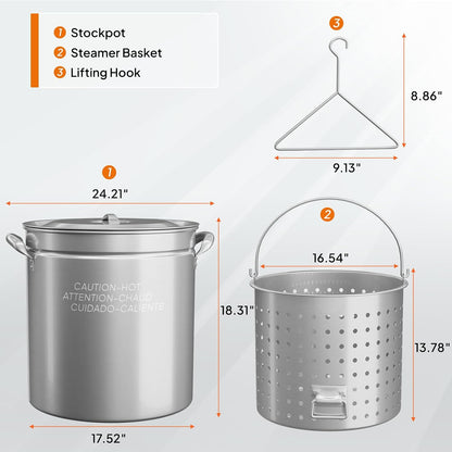 Bonnlo 30QT Aluminum Stock Pot for Boiling Seafood, Crawfish & Crab, Frying Turkey & Steaming Tamales, Large Boil Pot with Strainer Basket, Lid, Lifting Hook & Steamer Rack for Outdoor Cooking