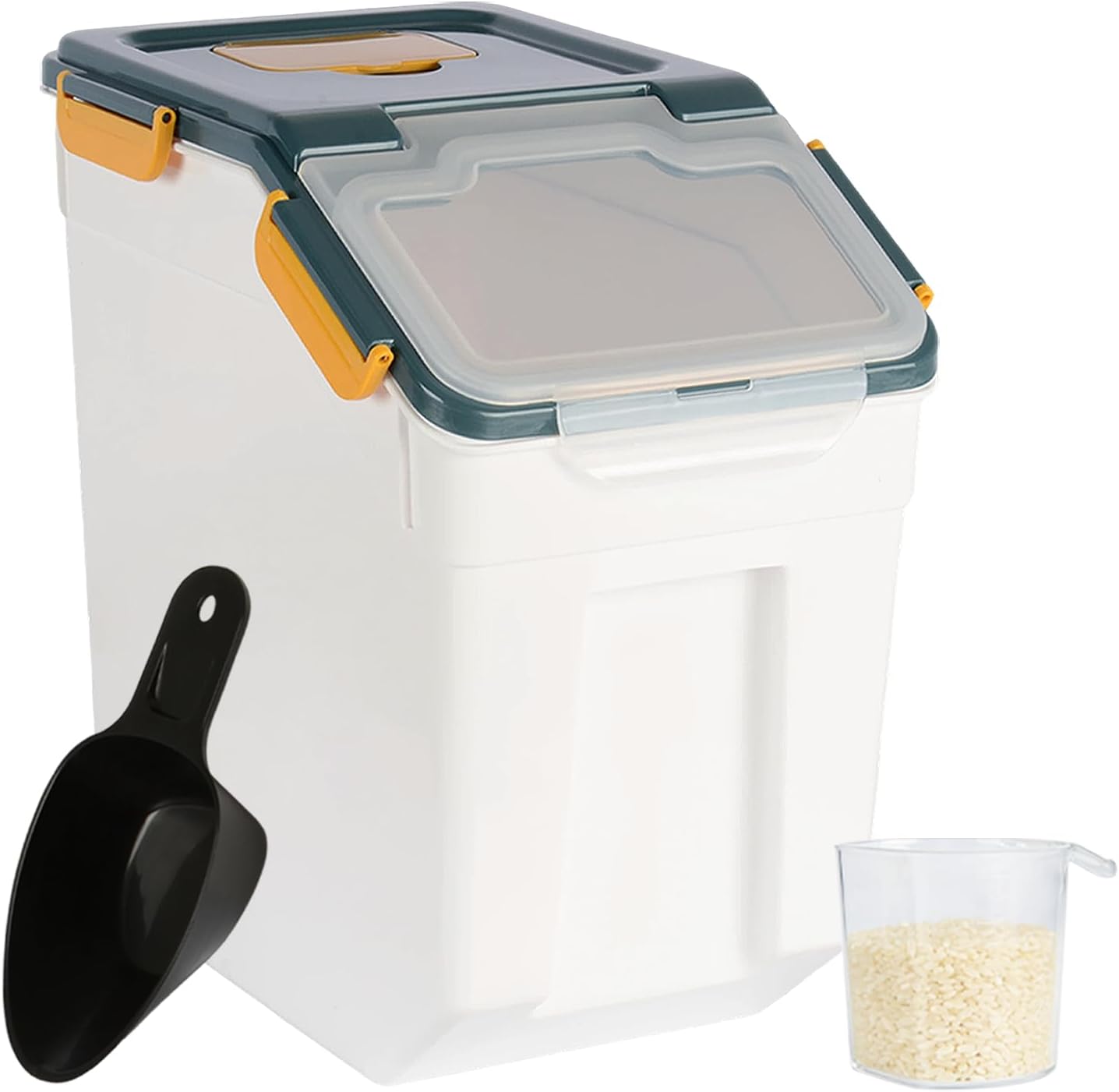 4 Pack Rice Container 25 lbs Large Bulk Flour Sugar Storage Holdhouse Plastic Grain Cereal Dry Goods Bin with Spoon and Measuring Cup for Kitchen Pantry Organization - Green